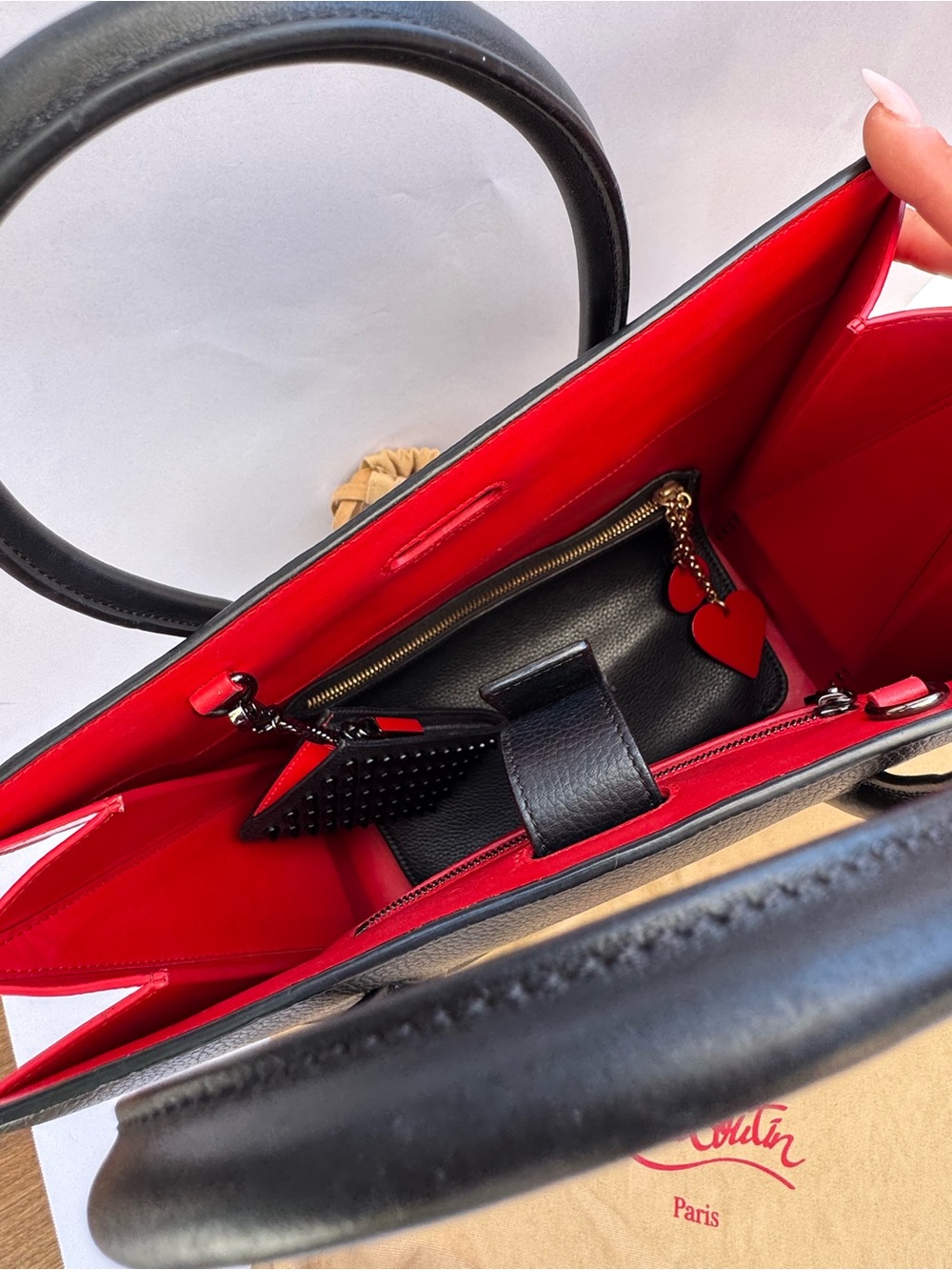 Christian Louboutin Black Leather Tote with Red Trim and Accessories - Picture 7 of 10
